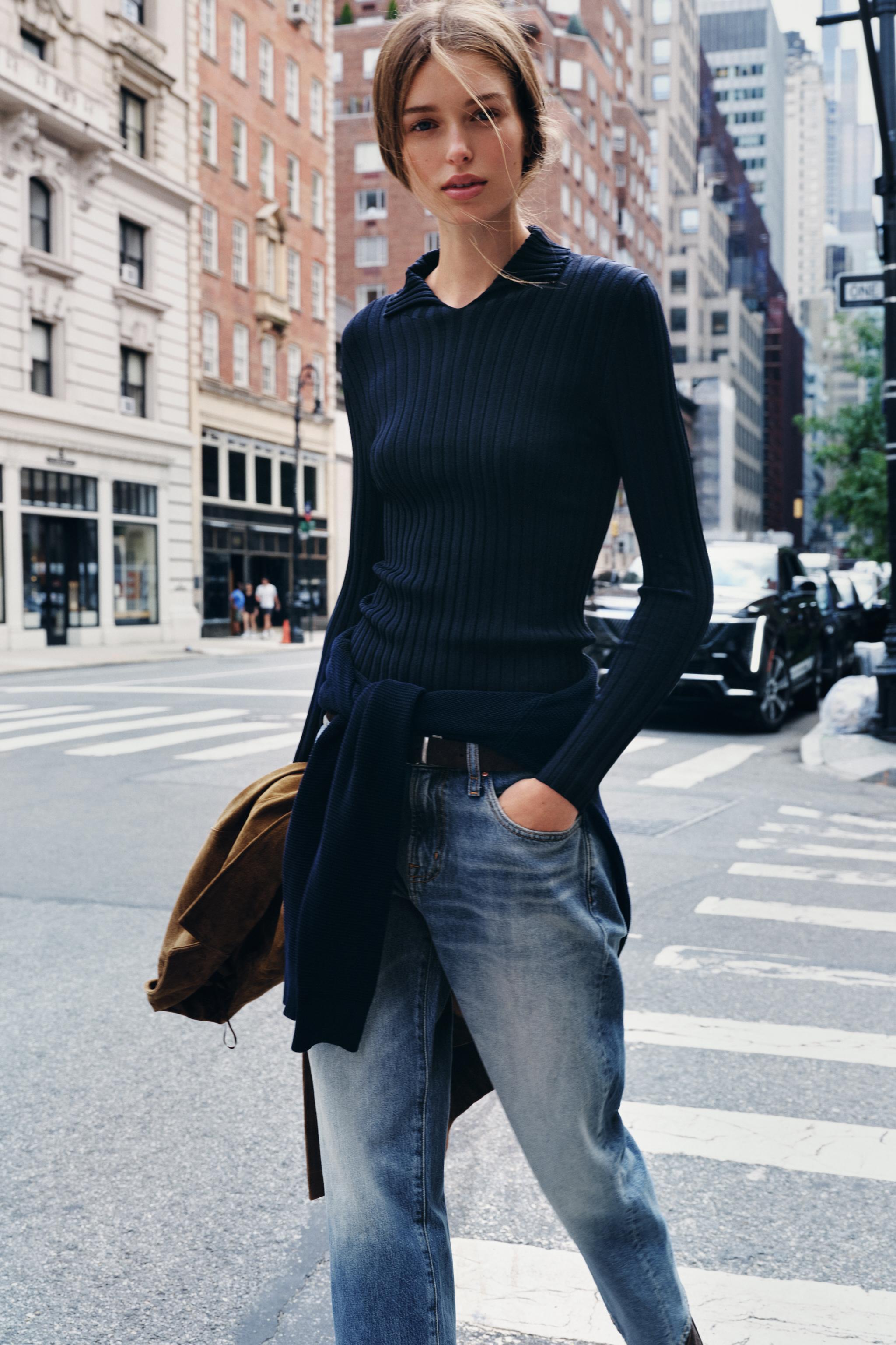 Ribbed Knit Polo Top