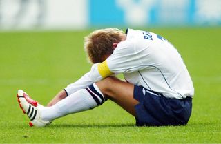 David Beckham is inconsolable after England's World Cup 2002 exit at the hands of Brazil