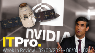 A montage of a Starlink satellite, Chancellor Rishi Sunak and the Nvidia logo