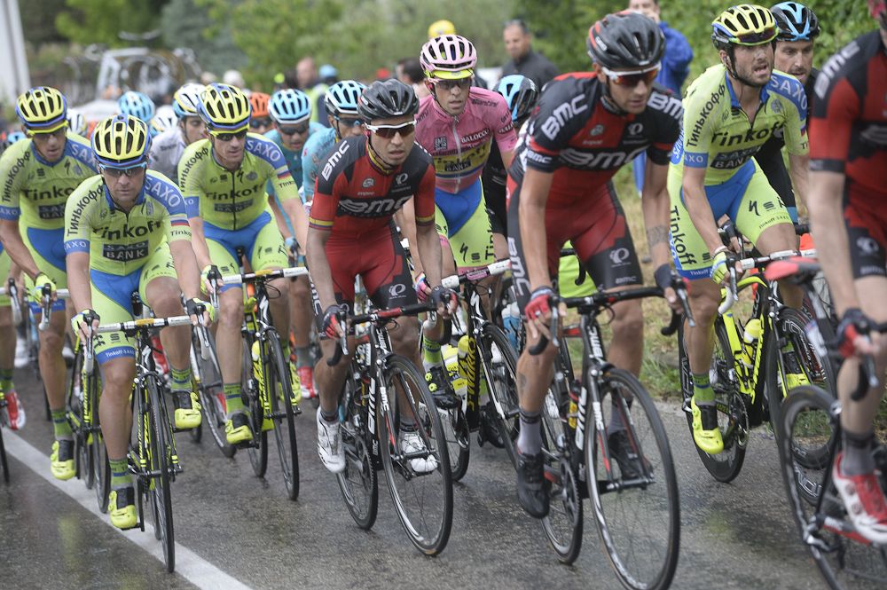 BMC ride the front during the rainy stage.
