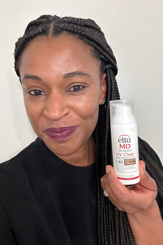 Deena Campbell wearing new elta md spf