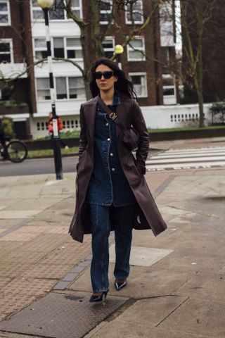 Denim street style outfit at London fashion week