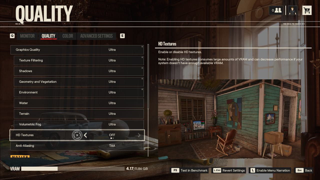 Far Cry 6 settings menu screenshots