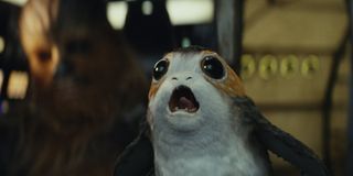 A Porg screaming its head off in the Millennium Falcon