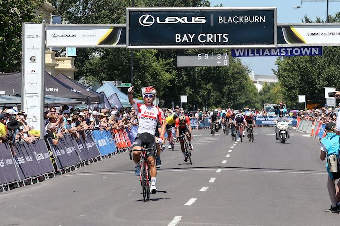 Caleb Ewan (Lotto Soudal) takes the win on day 3 of the 2019 Bay Crits