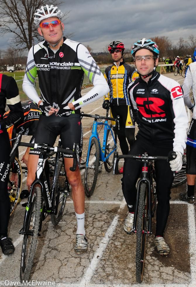 Ryan Trebon (Cannondale) and Justine Lindine (Redline) on the front row