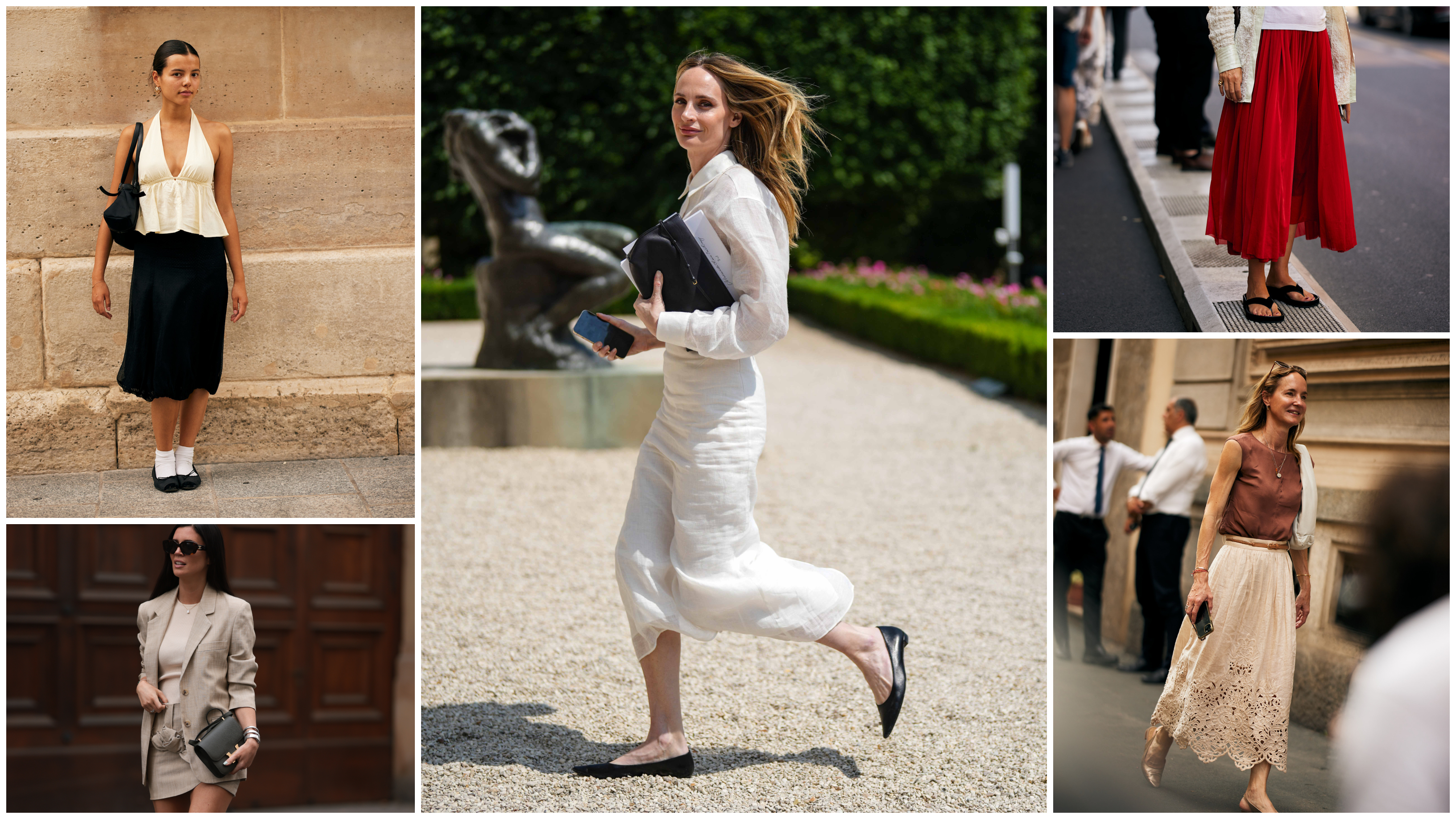 a collage of women wearing Linen Skirts