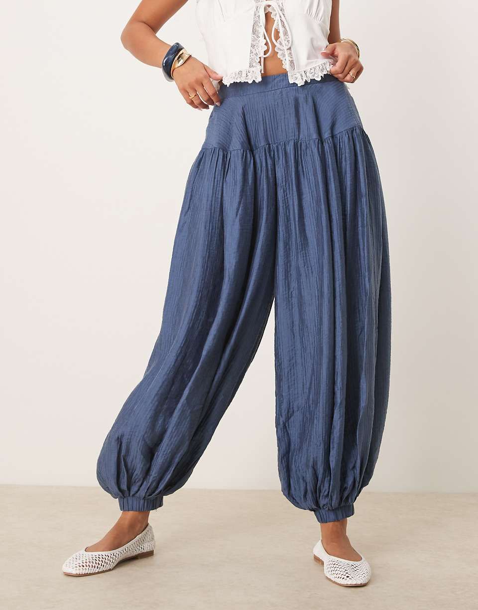 Asos Design Billow Pants in Washed Navy