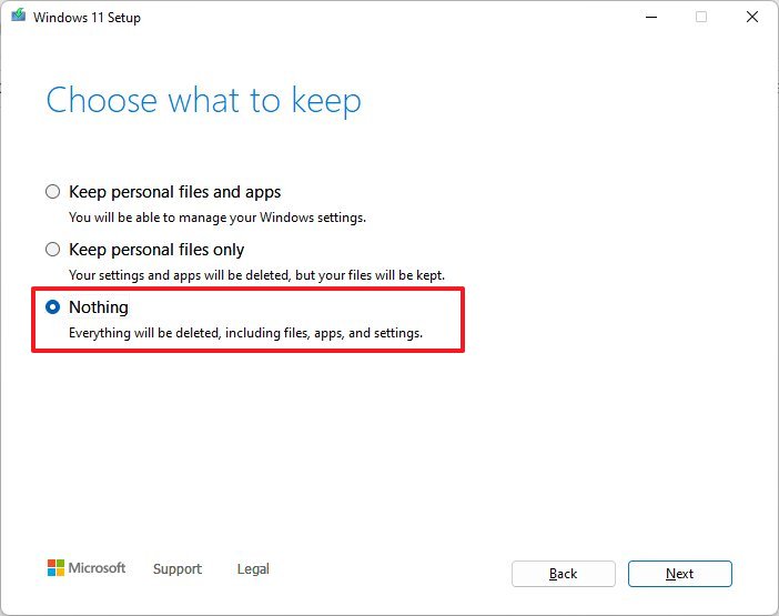 Windows 11 setup keep nothing