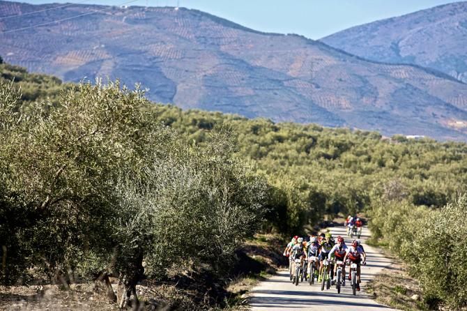 The lead peloton