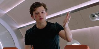 Spider-Man: Far From Home Peter talking on the jet with a cut on his face
