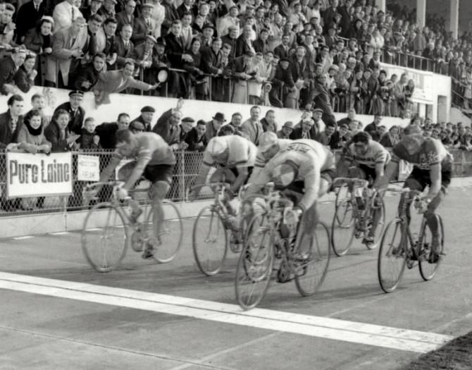 Jan Janssen sprints to the finish line of Paris-Roubaix in 1967