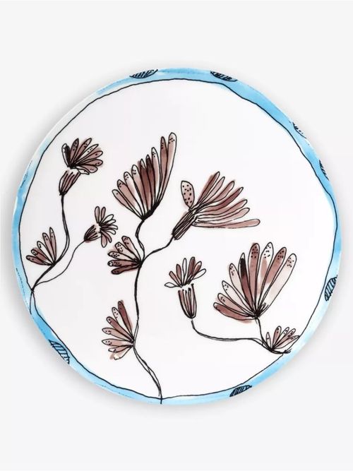 Midnight Flowers Flower-Motif Bone-China Plate 20cm Set of Two - S