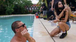 Zoe Kravitz directing Channing Tatum on the set of Blink Twice