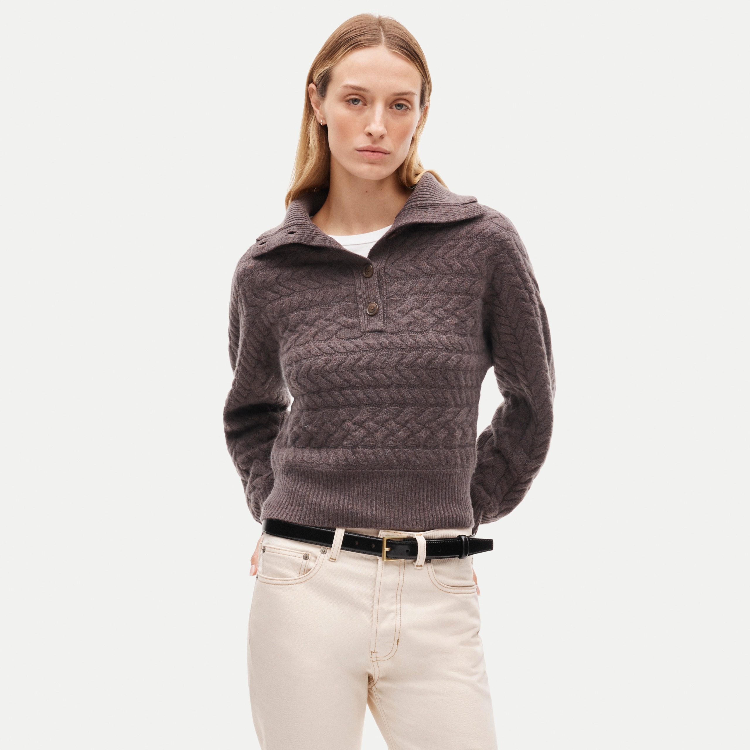 Cashmere Collared Cable-Knit Sweater