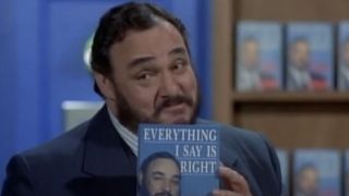 Professor Maximilian Arturo (John Rhys-Davies) presents his book on Sliders