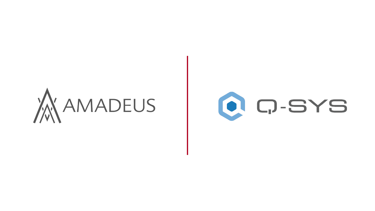 The Q-SYS | Amadeus Acoustics logos. 