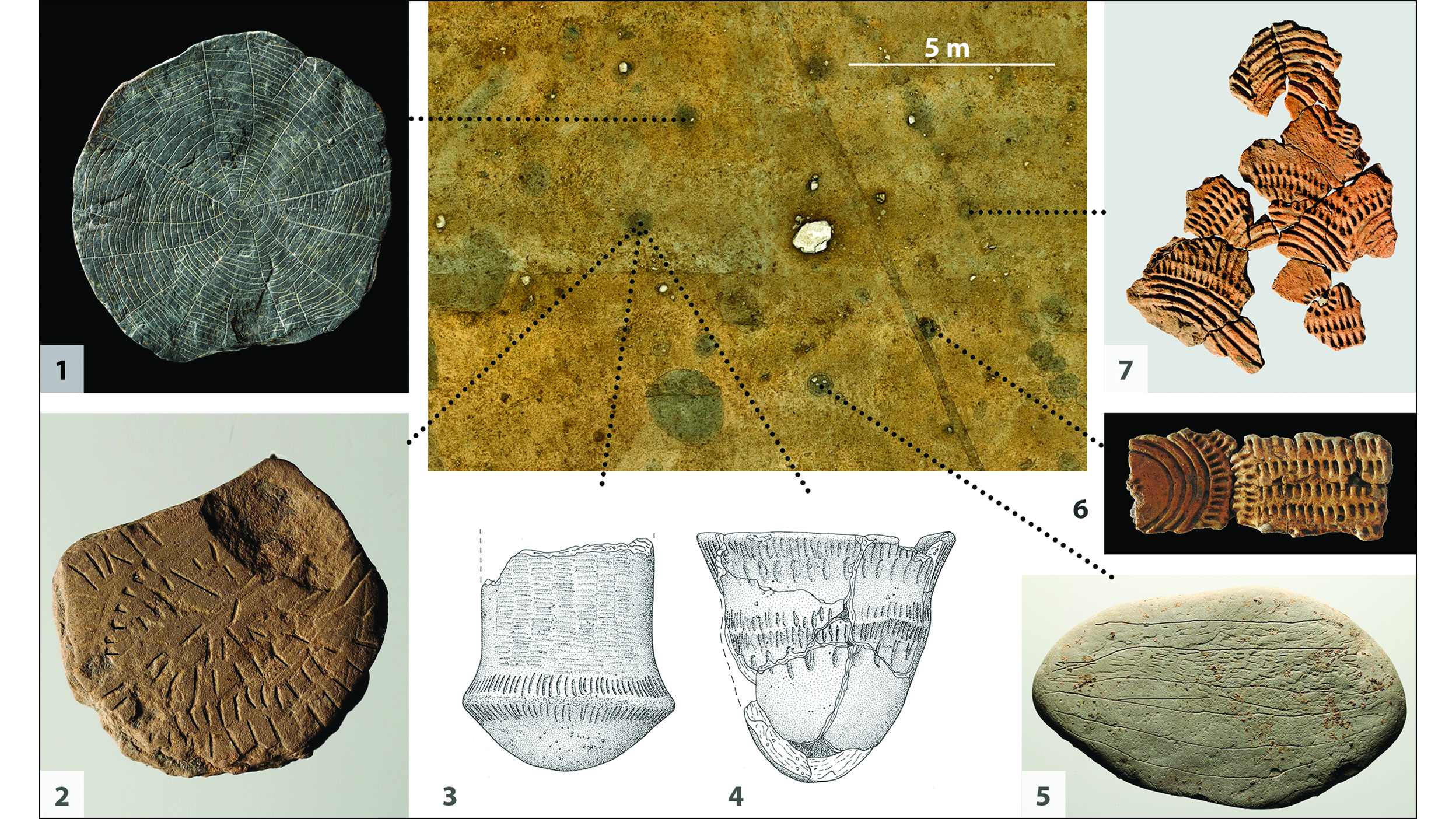 Seven images and illustrations of the sun stones