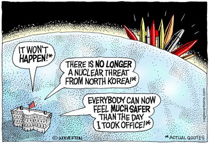 Political cartoon U.S. Trump North Korea nuclear