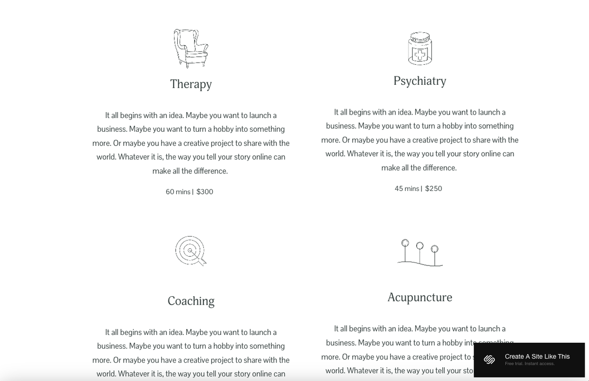 screenshot of Squarespace template