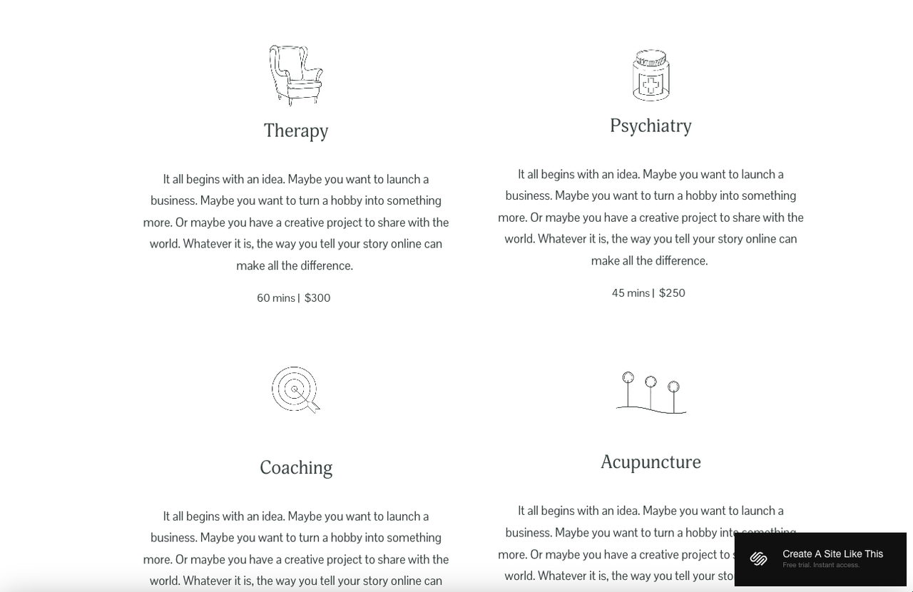 screenshot of Squarespace template