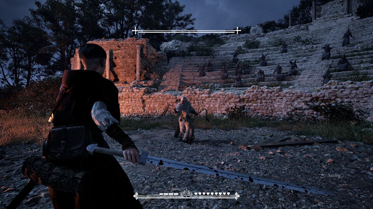 1348 Ex Voto gameplay screenshot showing Aeta fighting an enemy in third-person