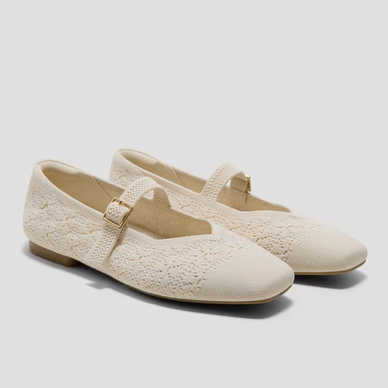 cream Mary Jane flat shoes