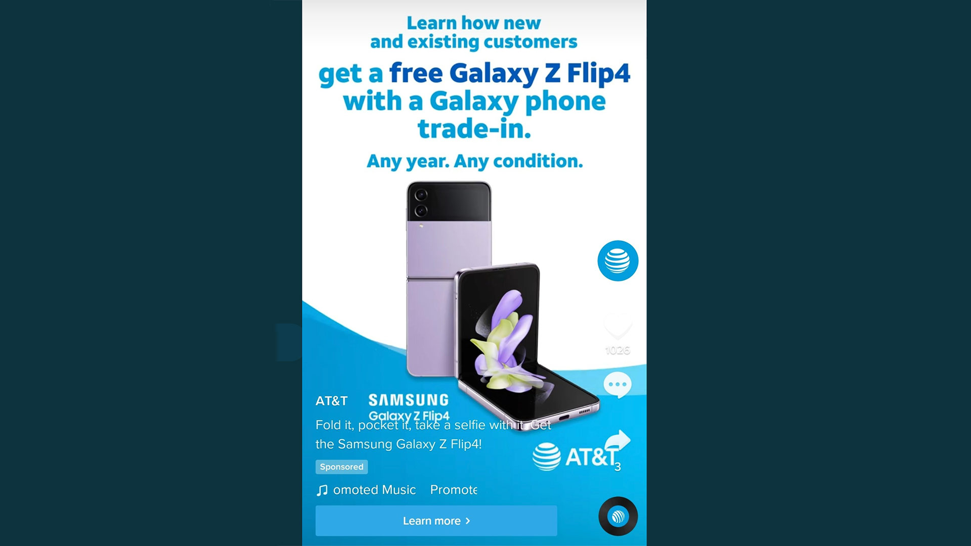 Een screenshot van een advertentie voor de Samsung Galaxy Z Flip 4 gezien op TikTok