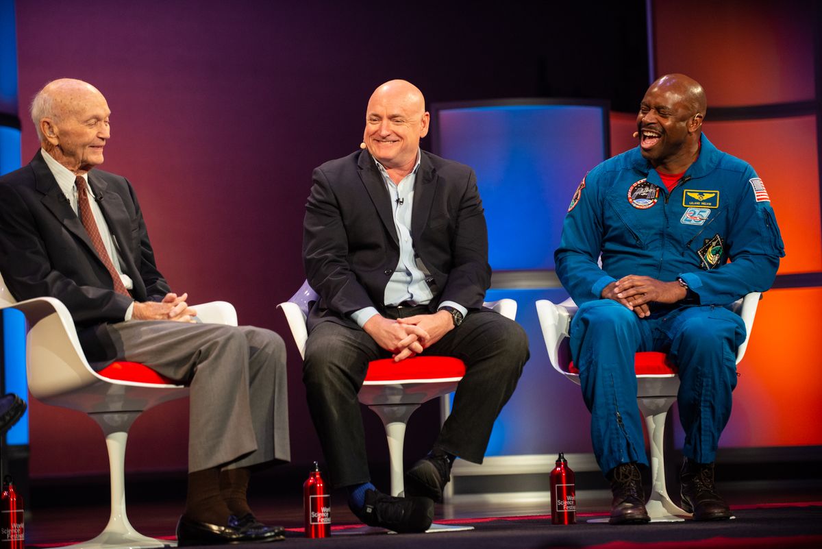 Astronauts Michael Collins, Scott Kelly and Leland Melvin sat down with broadcast journalist Miles O&#039;Brien for a panel called &quot;The Right Stuff: What It Takes to Boldly Go&quot; as part of the 2019 World Science Festival held in New York City.