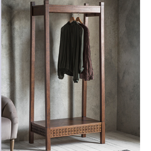 Barauni Boho Carved Wood Clothes Rail