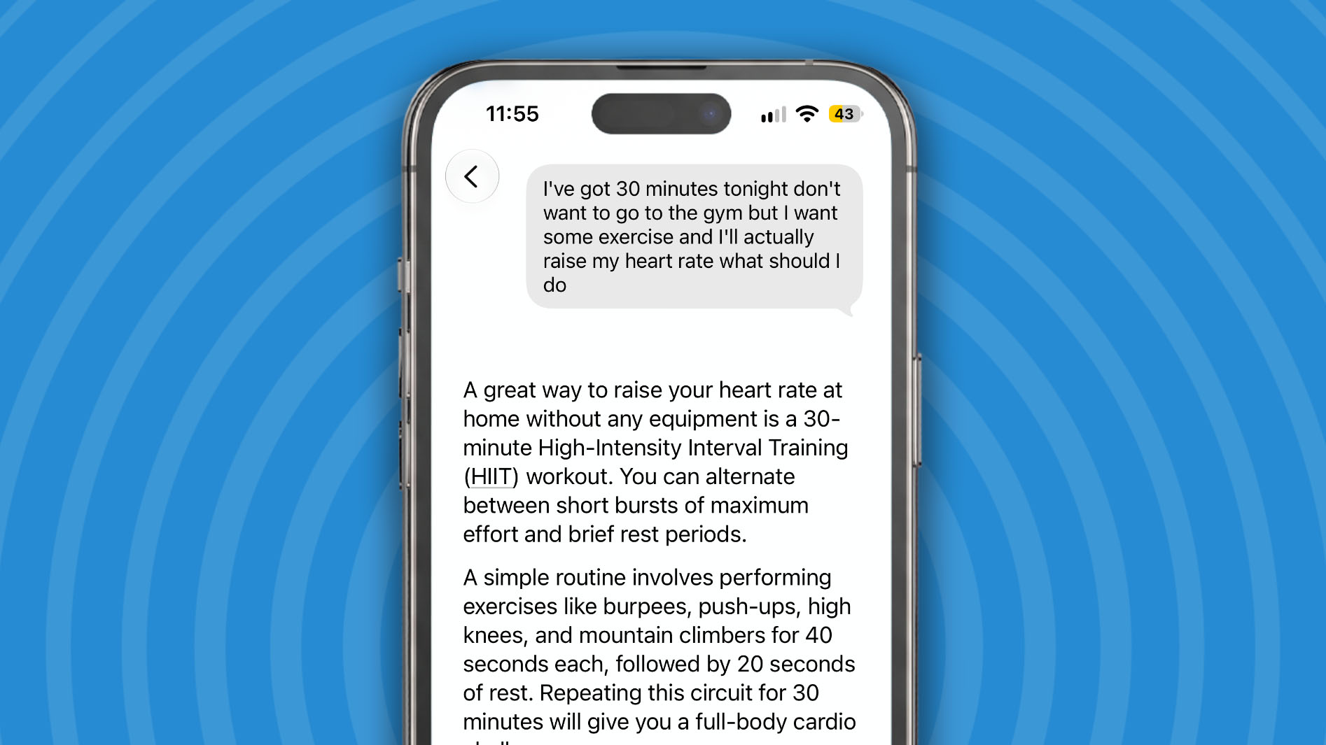 Siri AI creating a workout.