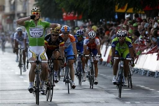 Andr&eacute; Greipel (Columbia-HTC) celebrates his second consecutive stage win at the Vuelta a Espa&ntilde;a.