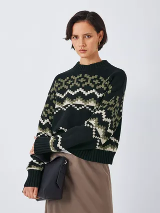 John Lewis Anyday Fair Isle Cropped Boxy Jumper