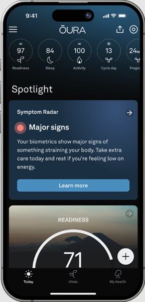 Oura's Symptom Radar will have a spotlight card on the Today tab.