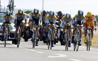 Team Astana powers to the finish to win the TTT.