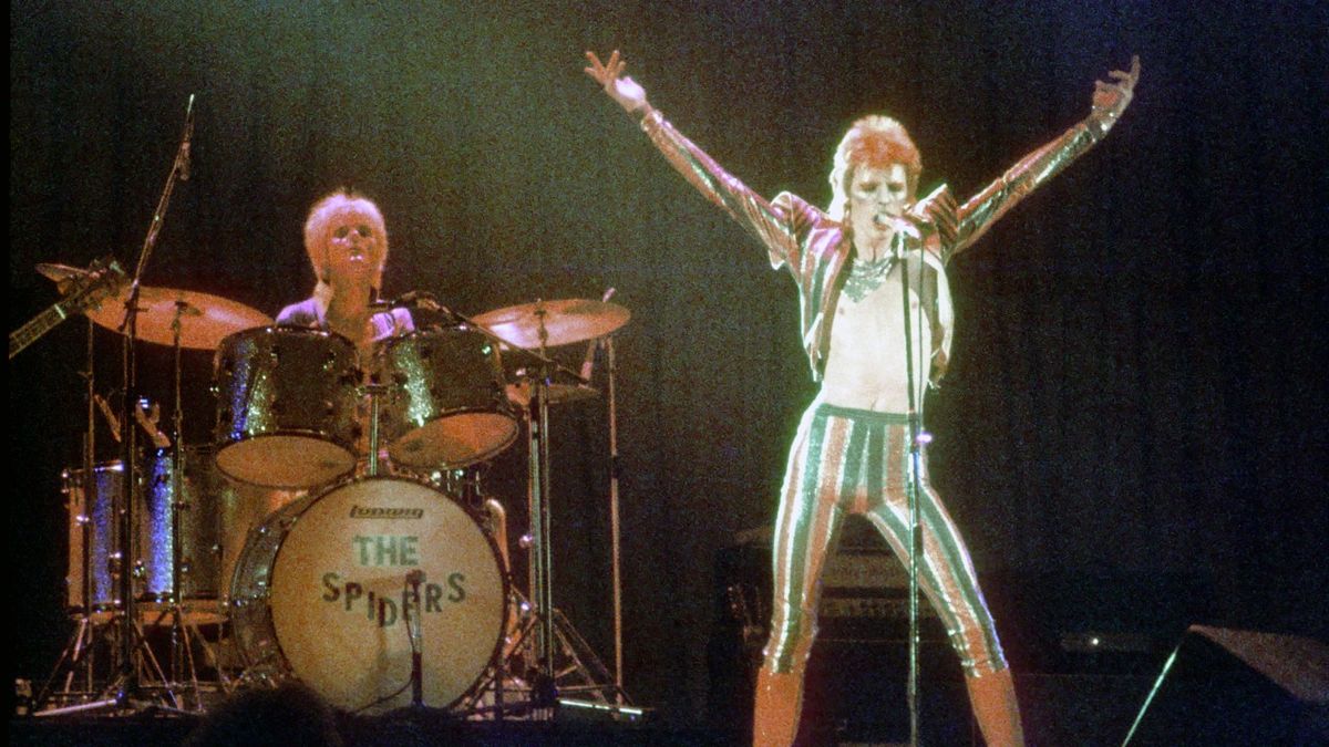 Musician David Bowie performs onstage during his &quot;Ziggy Stardust&quot; era in 1973 in Los Angeles, California