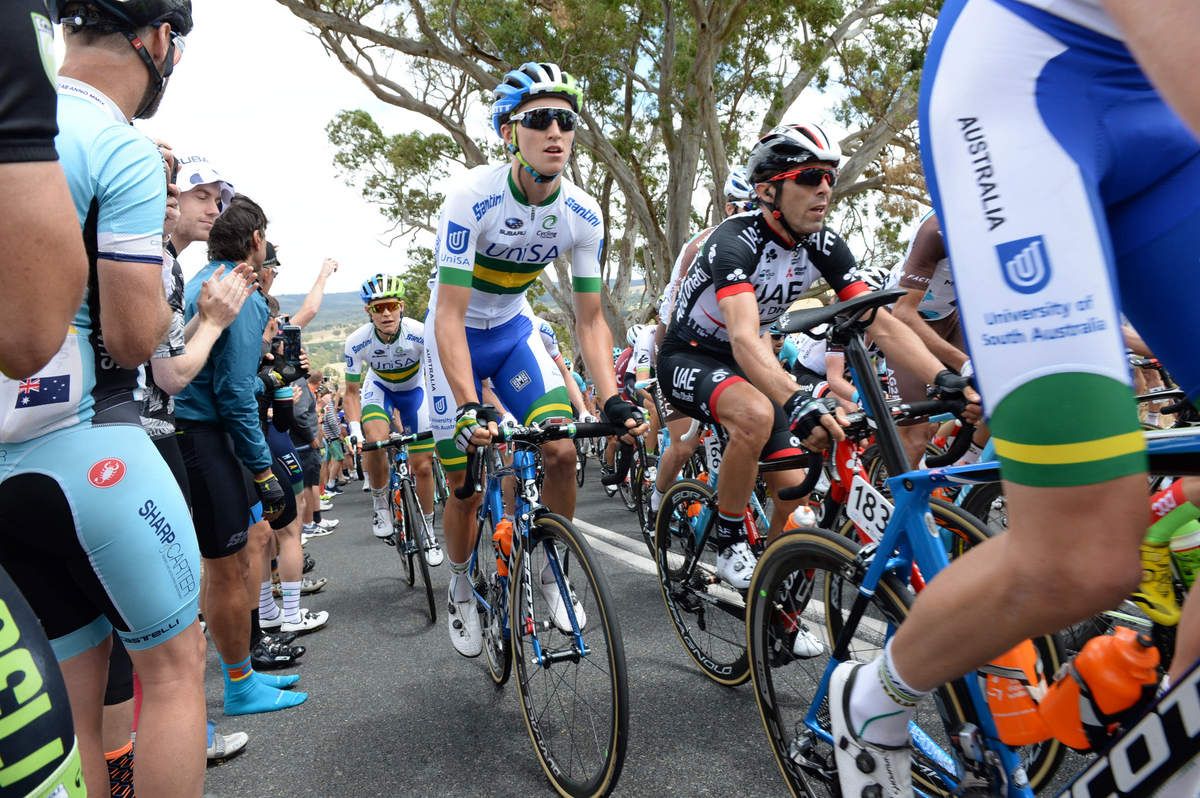 Jai Hindley (UniSA-Australia) climbing Checker Hill at the TDU