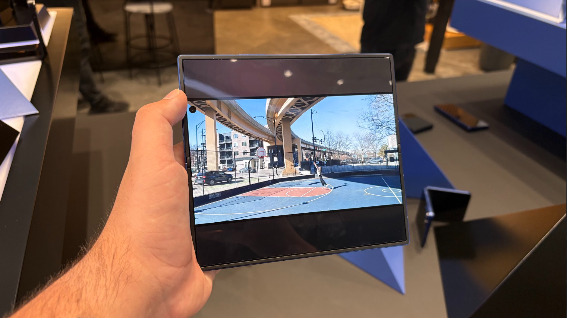 Samsung Galaxy Z Fold 7 in Shadow Blue in hand images