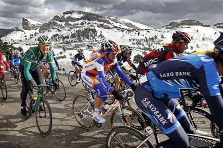 The peloton was all bundled up for an unusually icy Mallorca Challenge