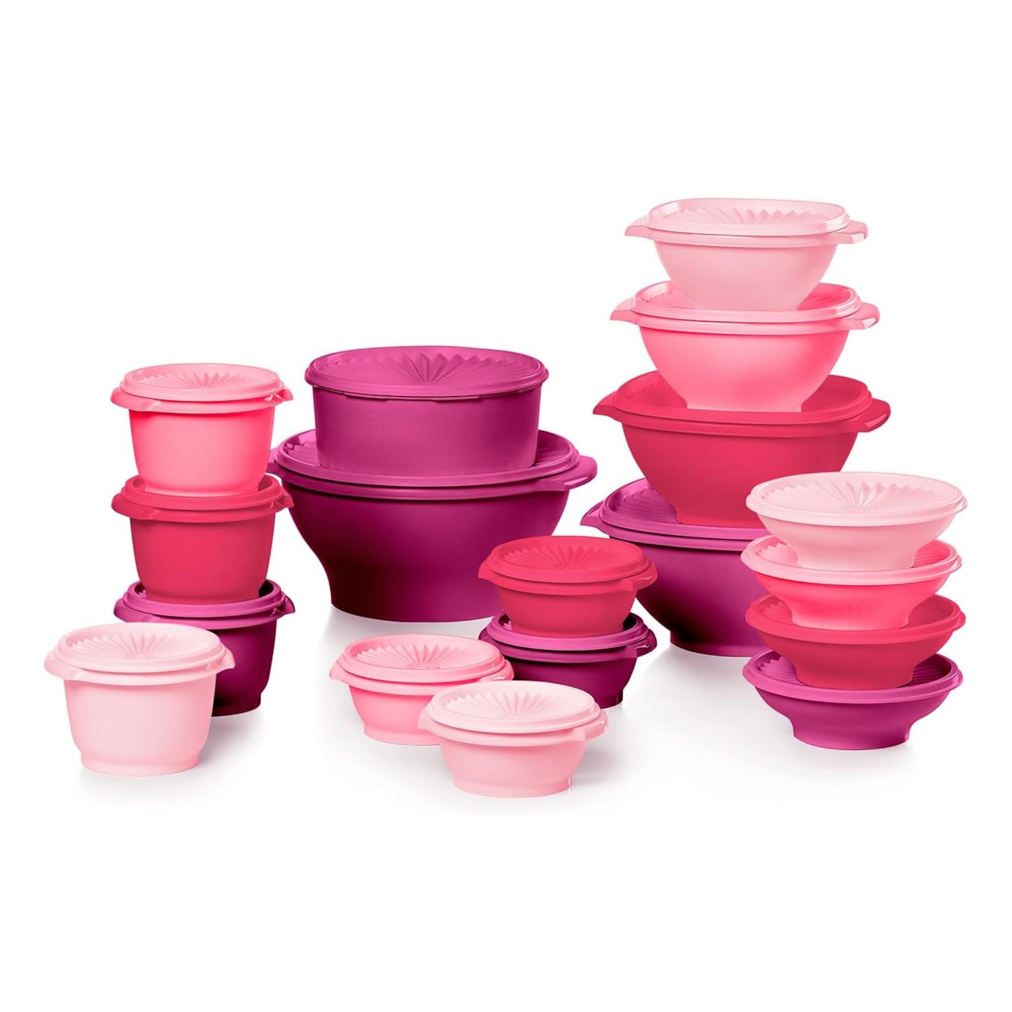 Hot pink vintage tupperware with ribbed lids