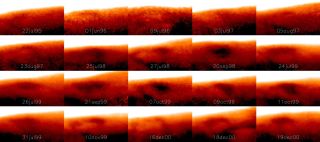 Researchers tracked the Great Cold Spot over time, noting dramatic changes in shape and size from day to day. Here, it is seen in July of 1995 and continues to reappear until 15 years later, in December of 2000.