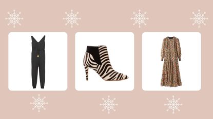 three of the products on sale in the early Boden Cyber Monday deals on a beige background with festive decoration