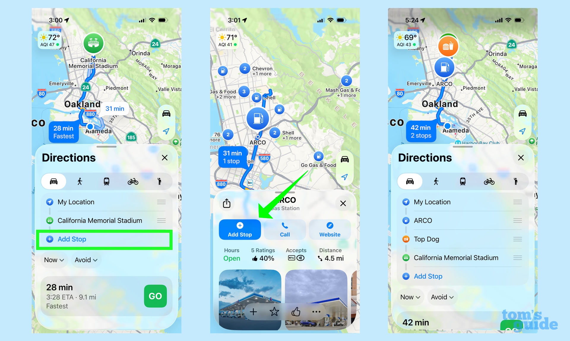 multistop route on Apple Maps on the iPhone