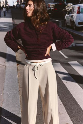 Wide-Leg Trousers With Double Waistband