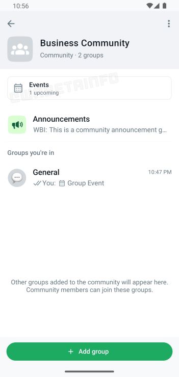 New event pinning in WhatsApp communities