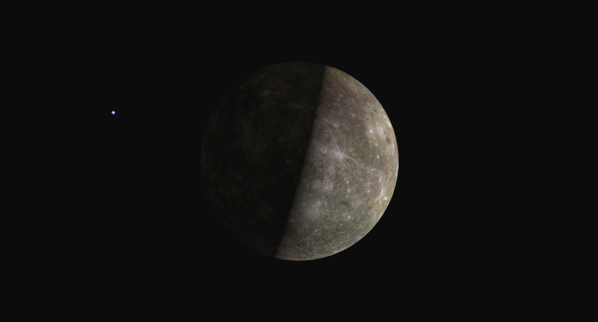 A close up of Mercury's gray and blue surface in space.