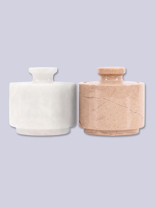 Marble Salt Cellar With Lid 3" Inch White and Verona Salt Holder