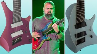 Javier Reyes with Ibanez's Alpha guitar, and Abasi Concepts Larada