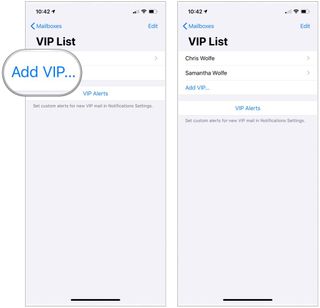 To add contacts to your VIP, choose a person from your Contacts app, then tap Add VIP to add more. Repeat.