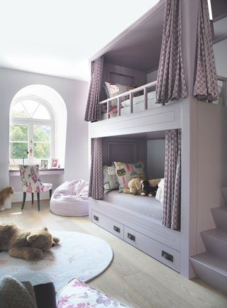 grey painted built in bunk beds